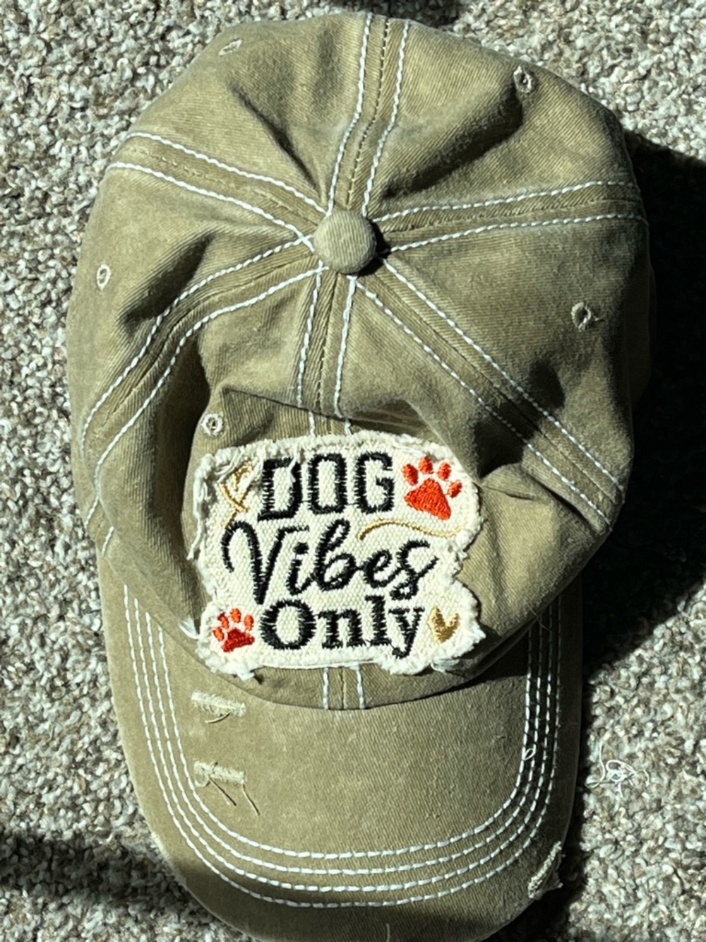 Source Unknown Olive 'Dog Vibes Only' Embroidered Patch Cap with Orange Accents